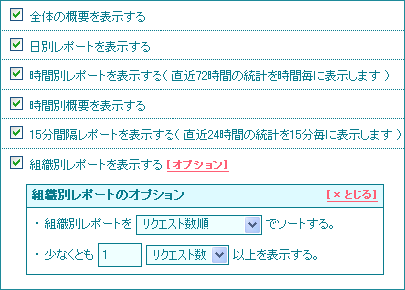 表示レポートの選択、オプションの設定